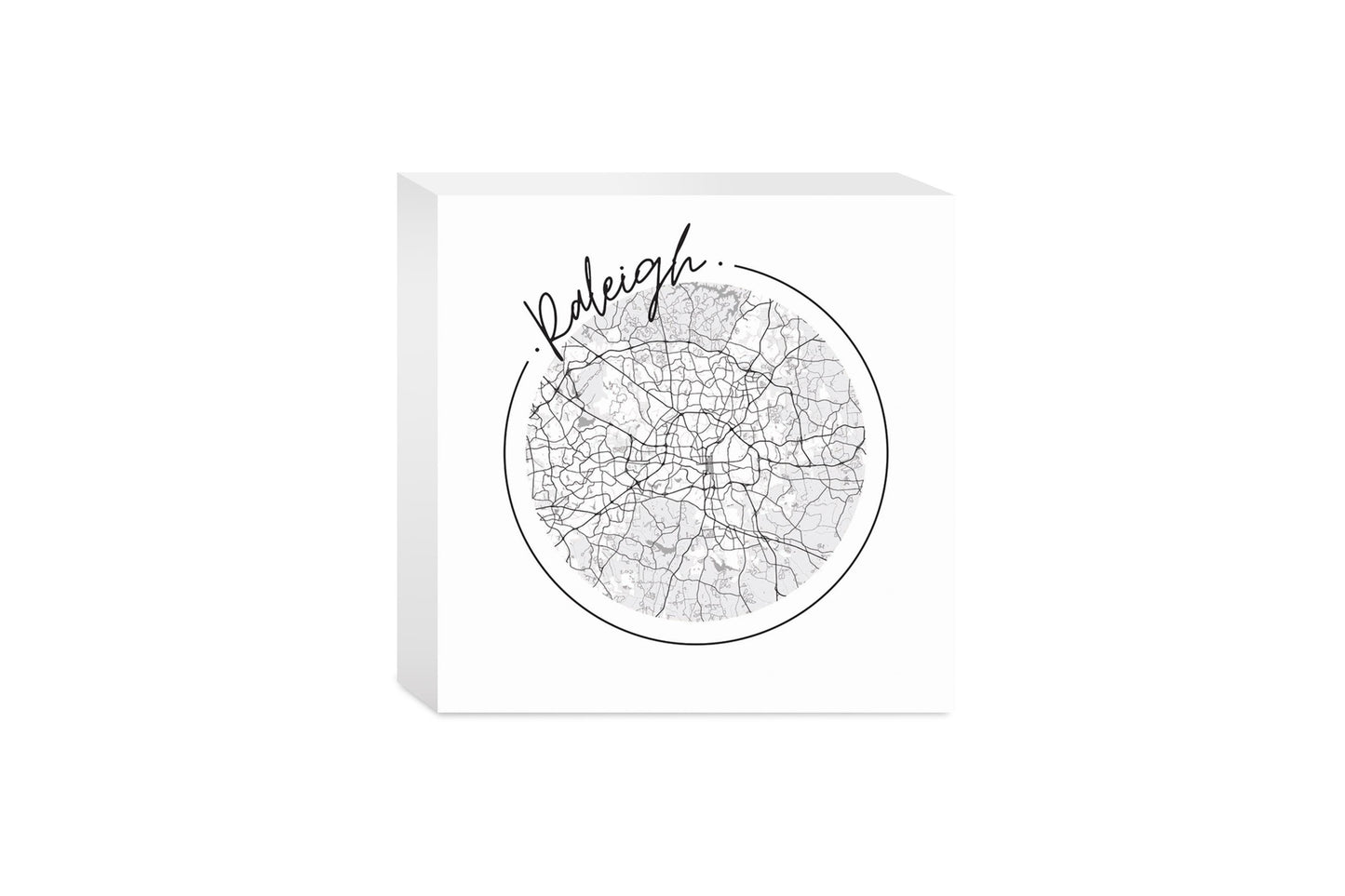 Minimalistic B&W North Carolina Raleigh Circle Map | Wood Block | Eaches | Min 4