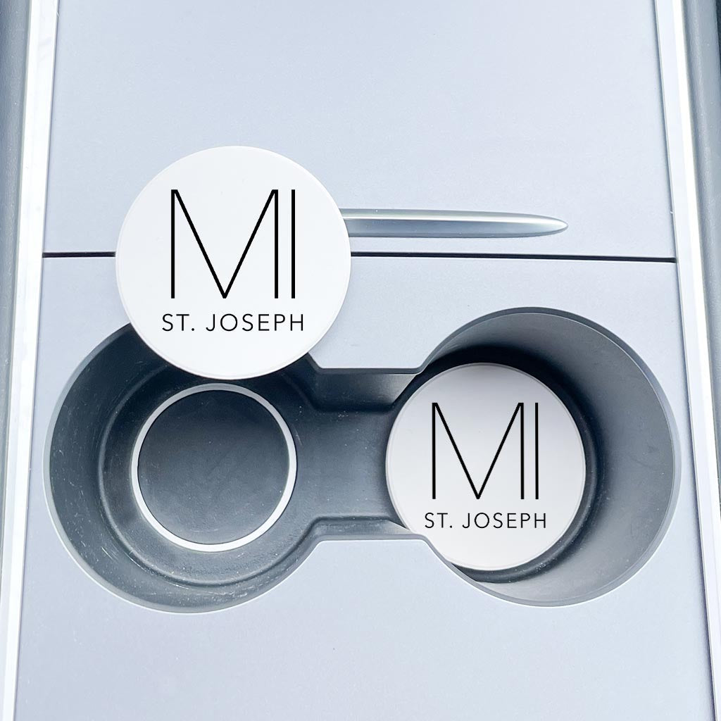 St Joseph Mi State Initials And City Name| Absorbent Car Coasters | Set of 2 | Min 4