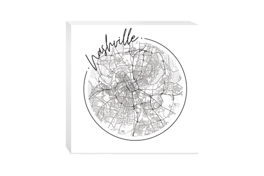 Minimalist B&W Tennessee Nashville Circle Map | Wood Block | Eaches | Min 2