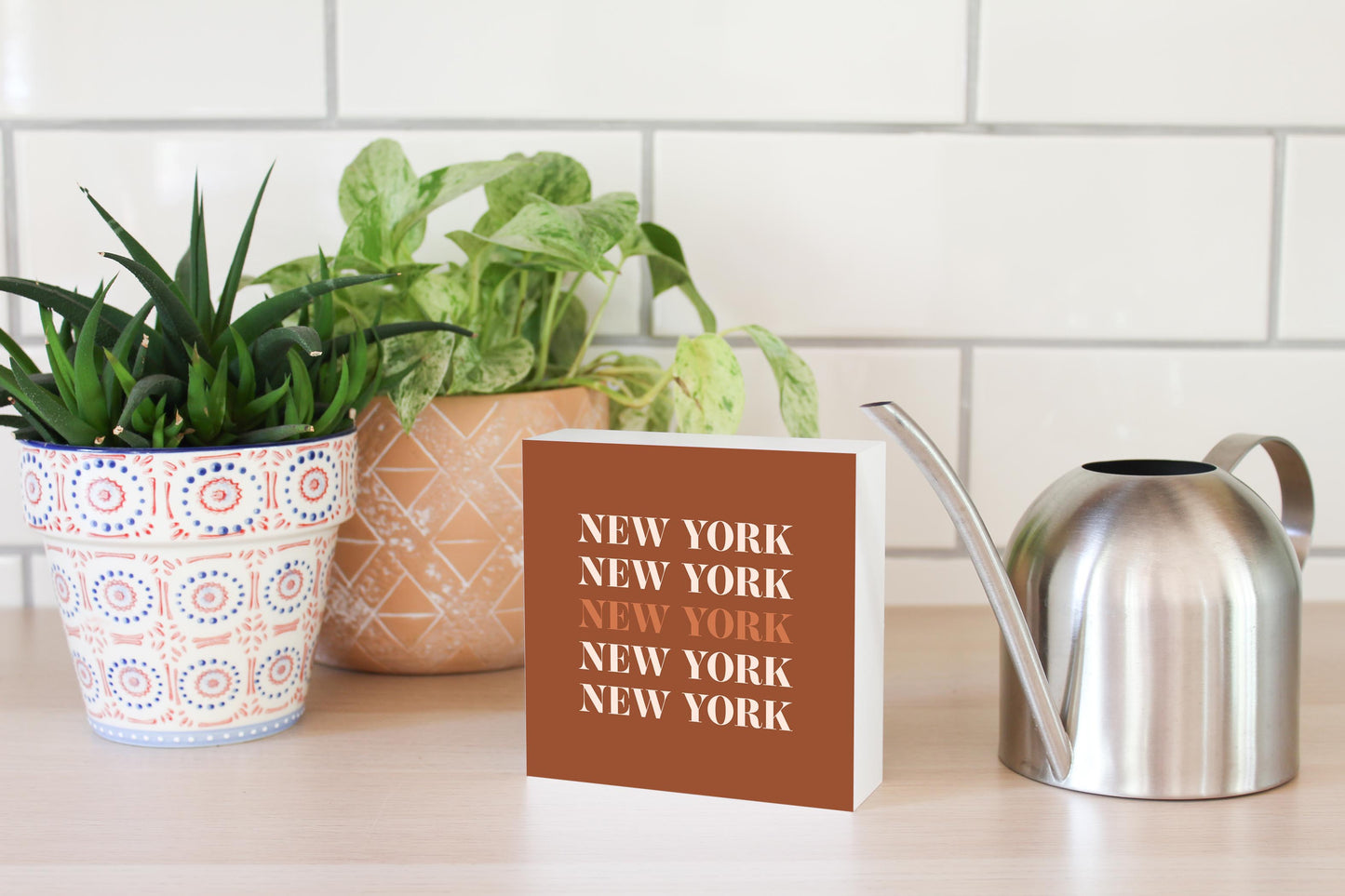 Modern Minimalist New York Repeated Dark | Wood Block | Eaches | Min 4