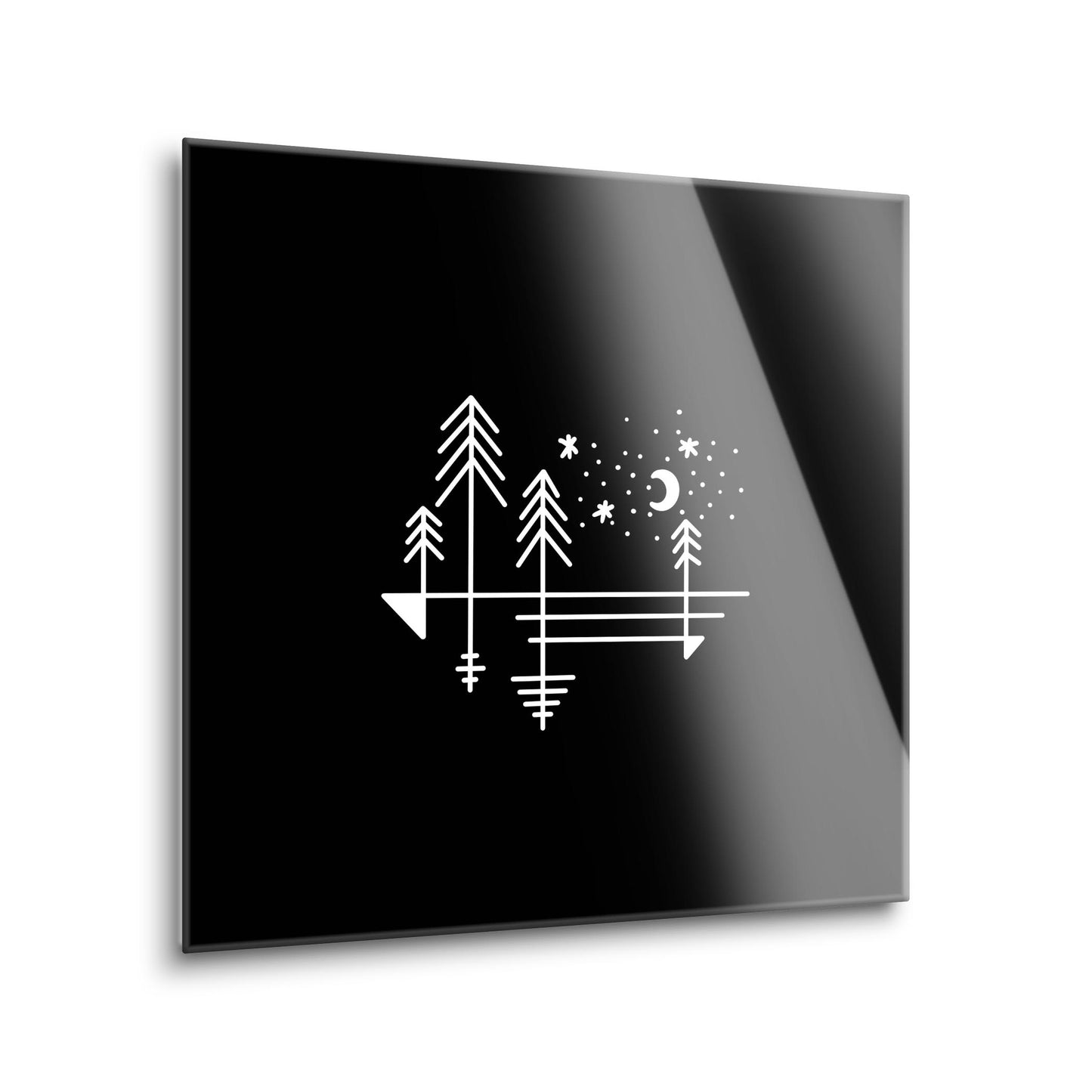 Minimalistic Tree Line Drawing On Black | Hi-Def Glass Art | Eaches | Min 1