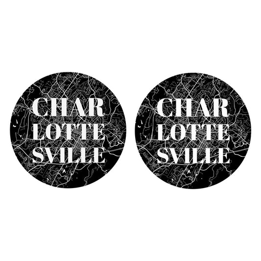 Minimalistic B&W Virginia Charlottesville Map | Absorbent Car Coasters | Set of 2 | Min 4