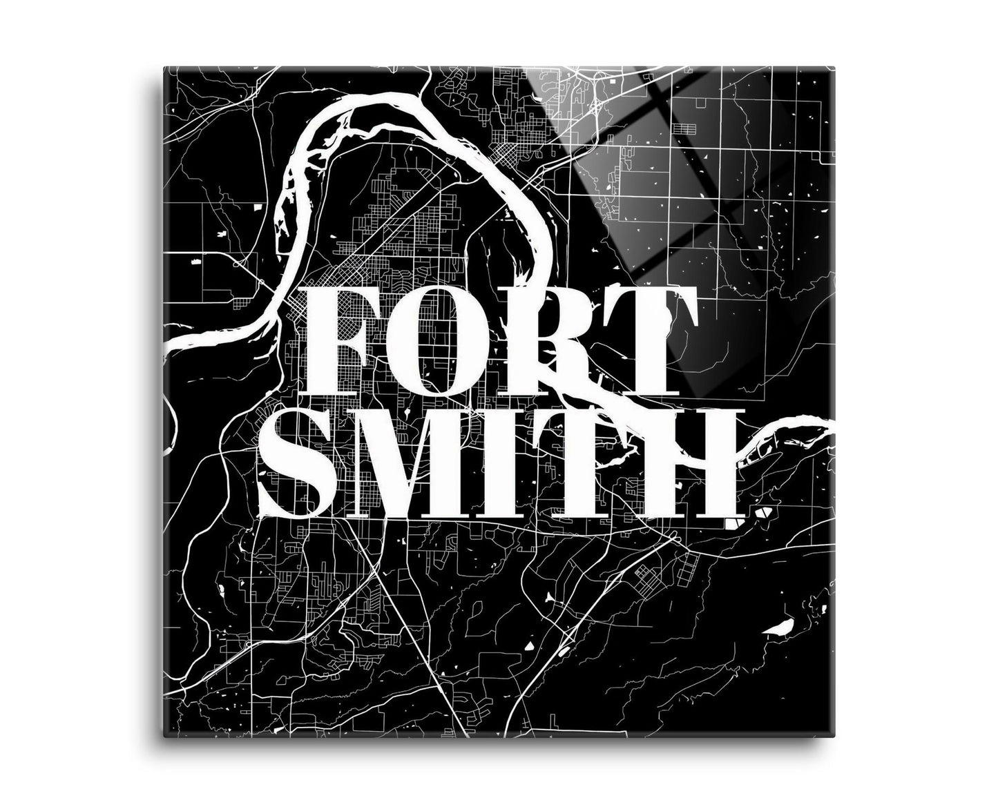 B&W Minimalist Arkansas Fort Smith Map | Hi-Def Glass Art | Eaches | Min 2