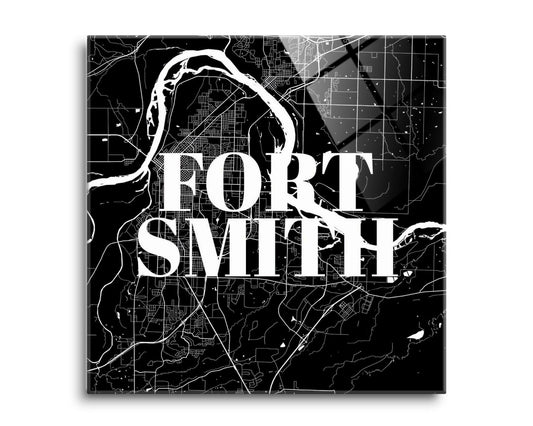 B&W Minimalist Arkansas Fort Smith Map | Hi-Def Glass Art | Eaches | Min 2