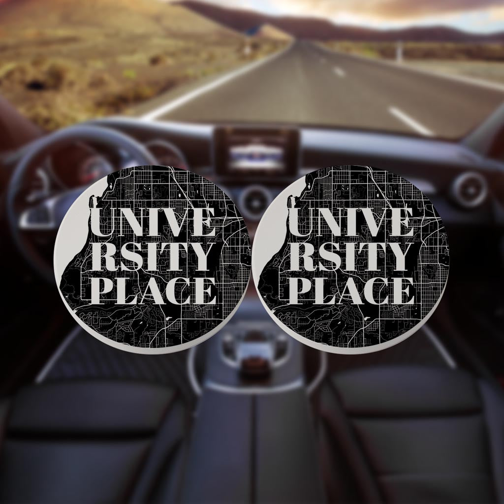 Minimalistic B&W Washington University Place Map| Absorbent Car Coasters | Set of 2 | Min 4