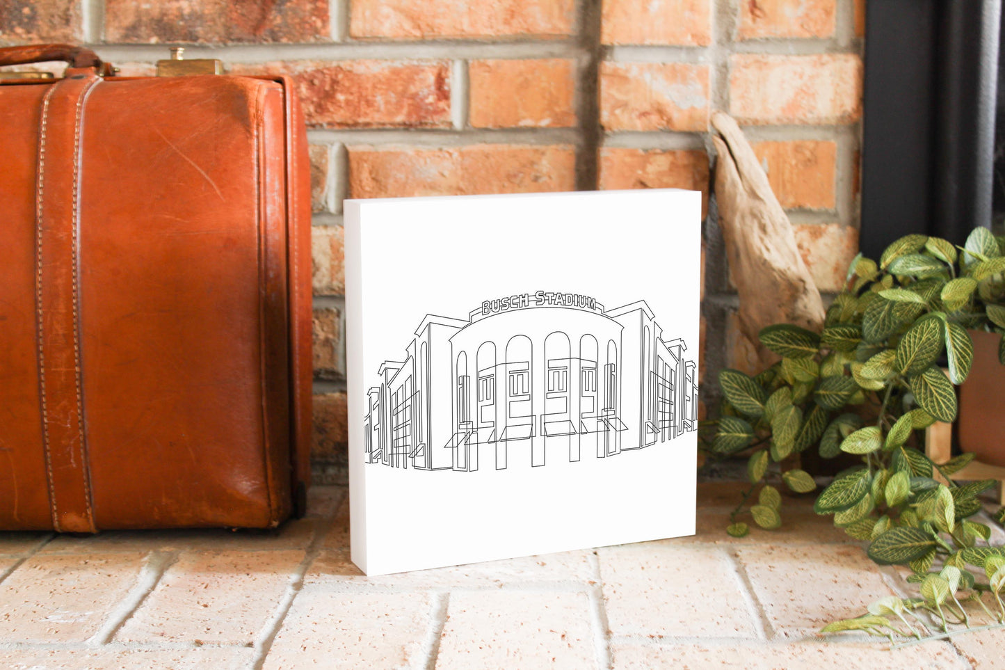 Minimalist B&W Missouri Busch Stadium Line Drawing | Wood Block | Eaches | Min 2