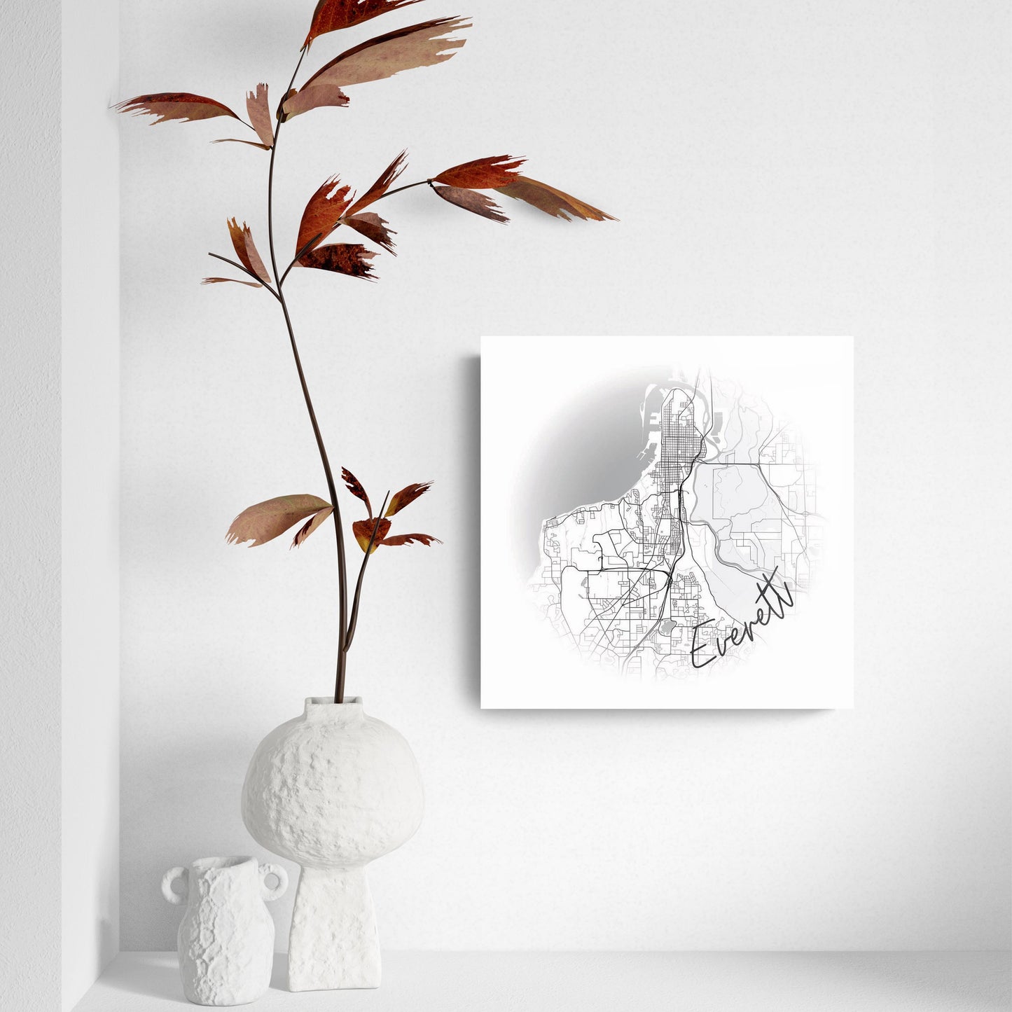 Minimalistic B&W Washington Everett Circle Map | Hi-Def Glass Art | Eaches | Min 2