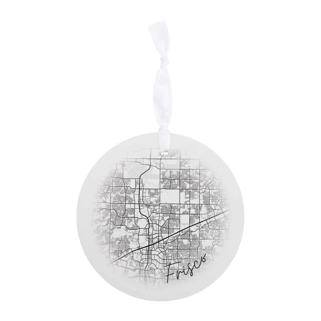 Minimalistic B&W Texas Frisco Circle Map | Wood Ornament | Eaches | Min 6