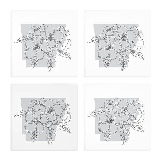 B&W Minimalist Arkansas Single Line Apple Blossoms| Absorbent Coasters | Set of 4 | Min 2