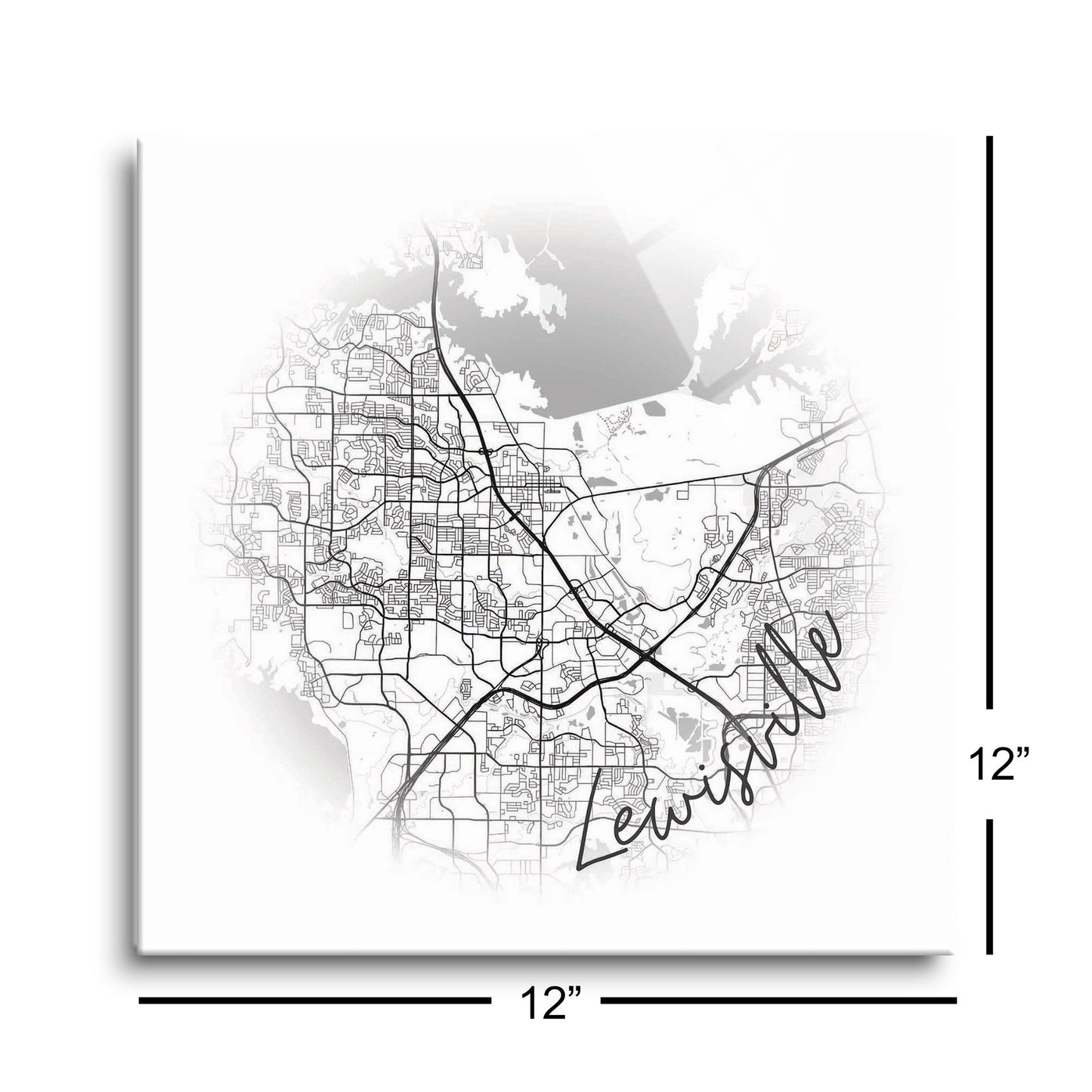 Minimalistic B&W Texas Lewisville Circle Map | Hi-Def Glass Art | Eaches | Min 1