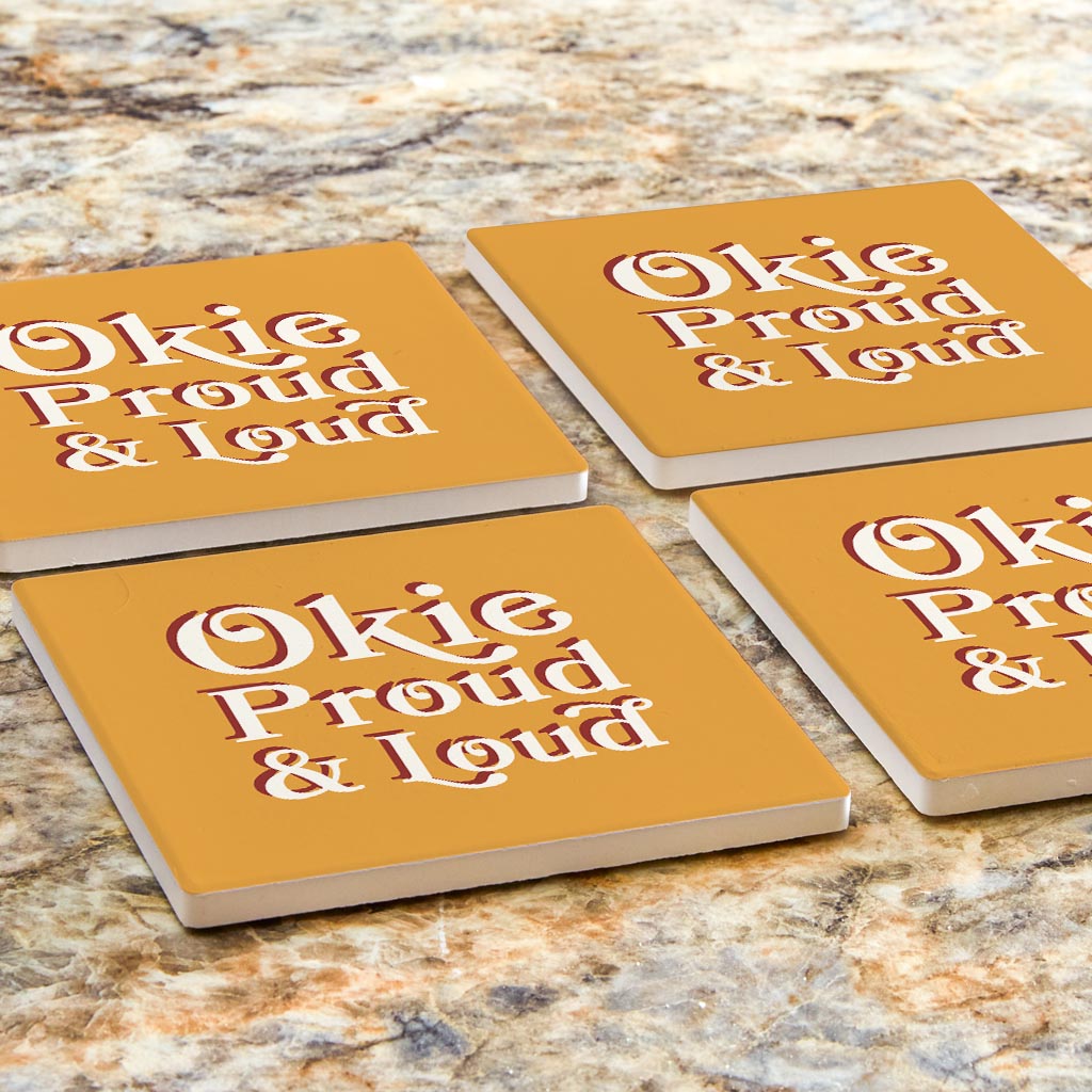 Modern Minimalist Oklahoma Proud Loud | Absorbent Coasters | Set of 4 | Min 2