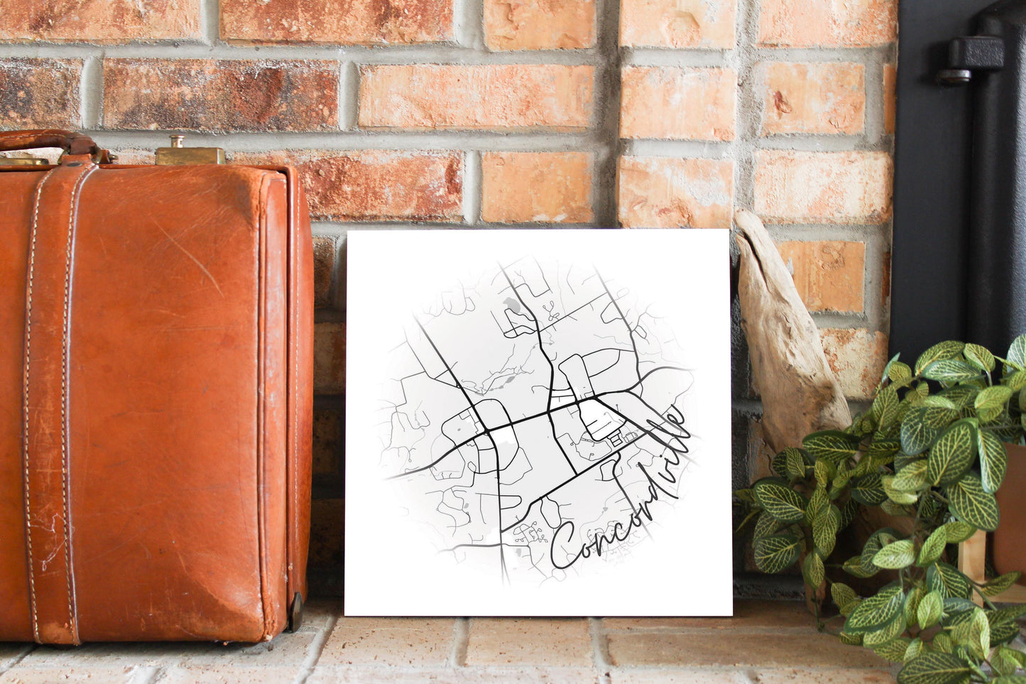 Minimalistic B&W Pennsylvania Concordville Circle Map | Wood Sign | Eaches | Min 2