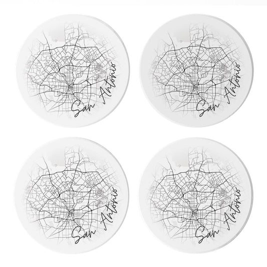 Minimalistic B&W Texas San Antonio Circle Map | Absorbent Coasters | Set of 4 | Min 2