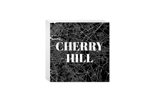 Minimalistic B&W New Jersey Cherry Hill Map | Wood Block | Eaches | Min 4