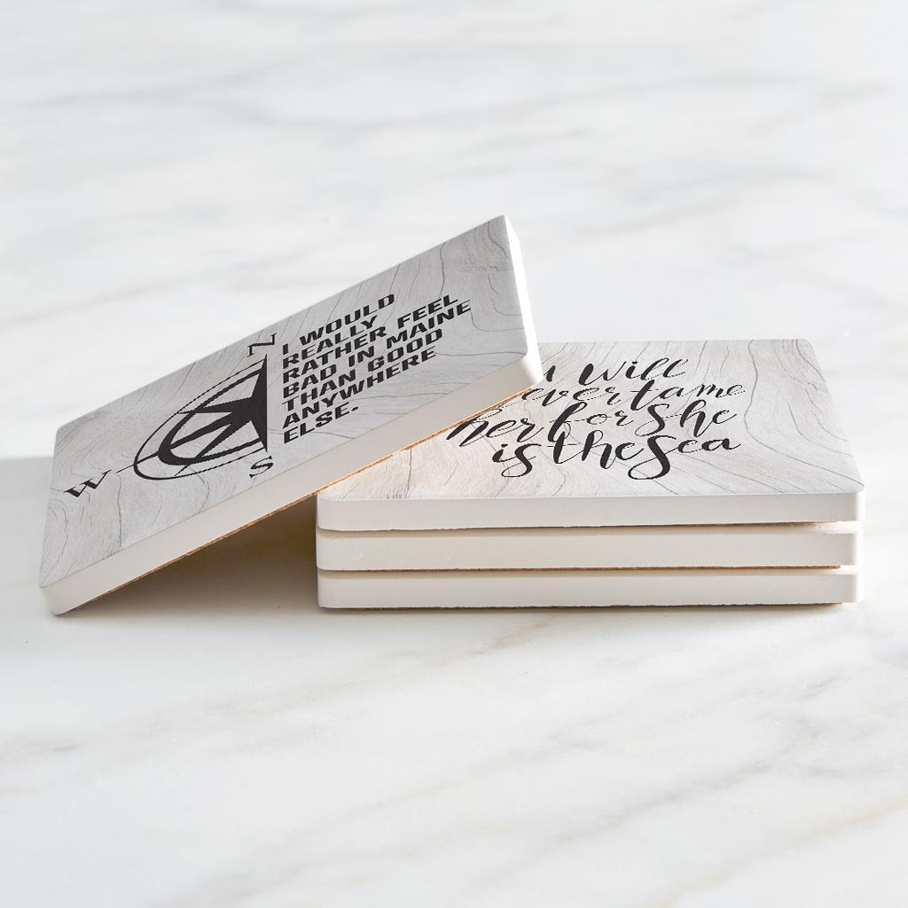 New England Sayings With Wood Grain | Absorbent Coasters | Set of 4 | Min 2