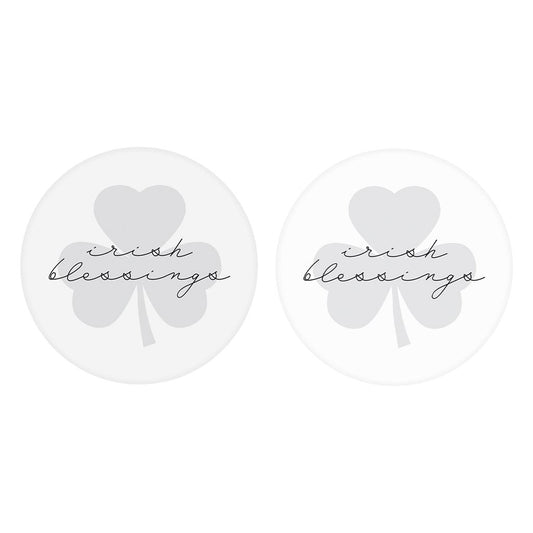 Minimalistic B&W Shamrock Irish Blessings| Absorbent Car Coasters | Set of 2 | Min 4