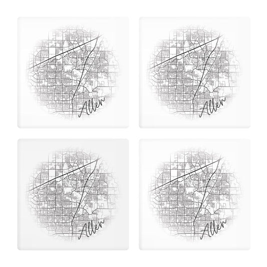 Minimalistic B&W Texas Allen Circle Map | Absorbent Coasters | Set of 4 | Min 2