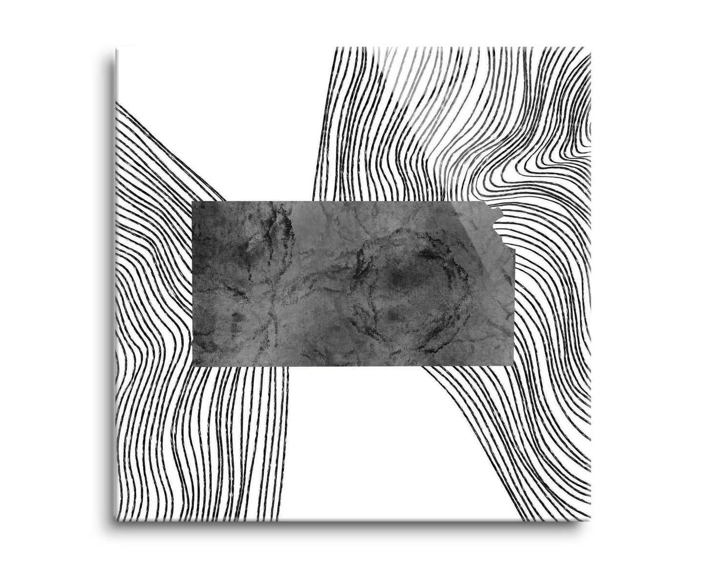 Minimalist B&W Kansas State With Fluid Lines | Hi-Def Glass Art | Eaches | Min 2