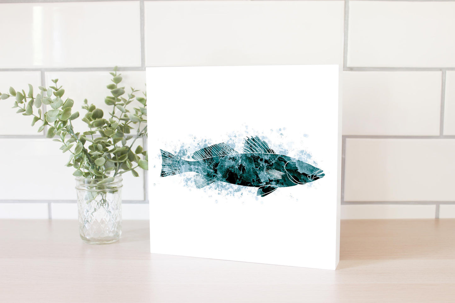 Blue White Water Color Speckled Trout | Wood Block | Eaches | Min 2