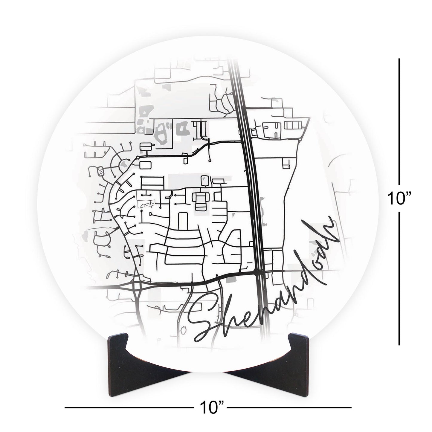 Minimalistic B&W Texas Shenandoah Circle Map | Wood Sign | Eaches | Min 1