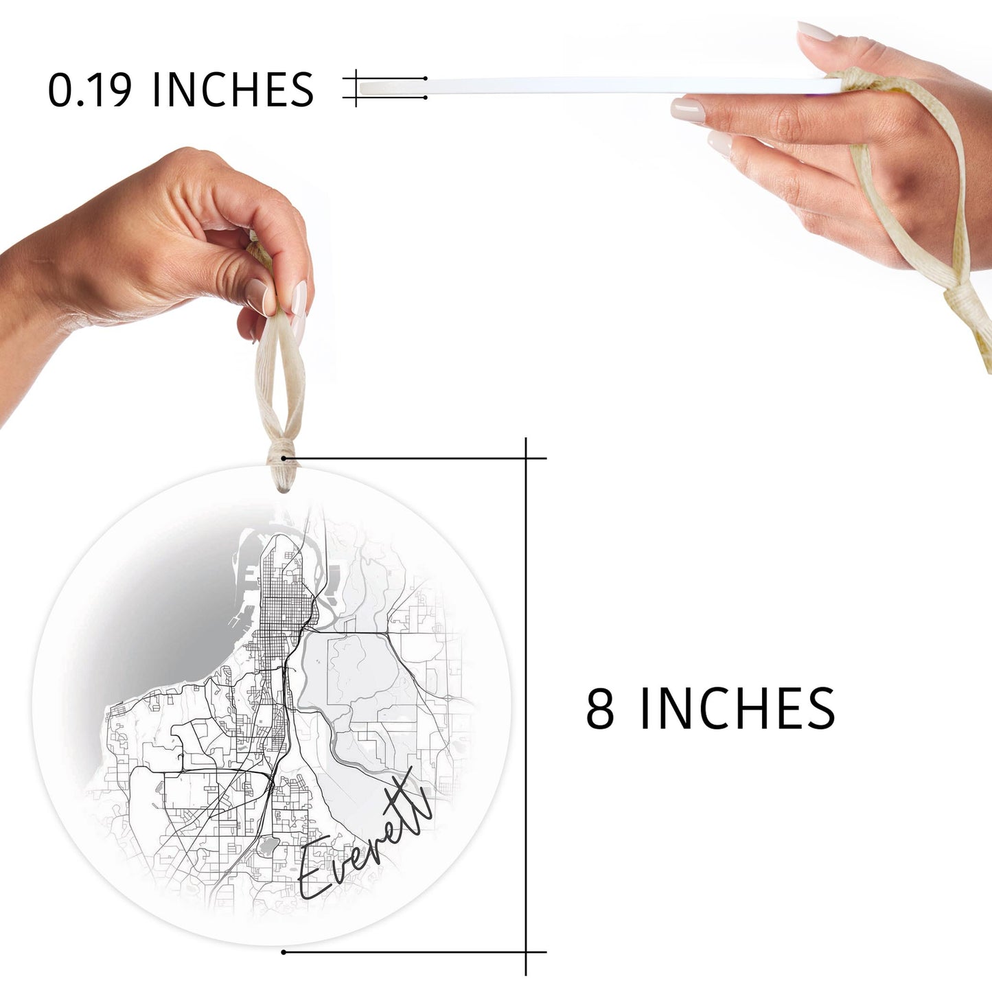 Minimalistic B&W Washington Everett Circle Map | Wood Ornament | Eaches | Min 1