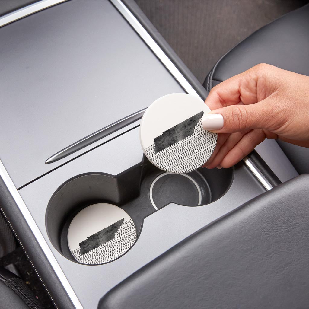 Minimalist B&W Tennessee State With Straight Lines | Absorbent Car Coasters | Set of 2 | Min 4