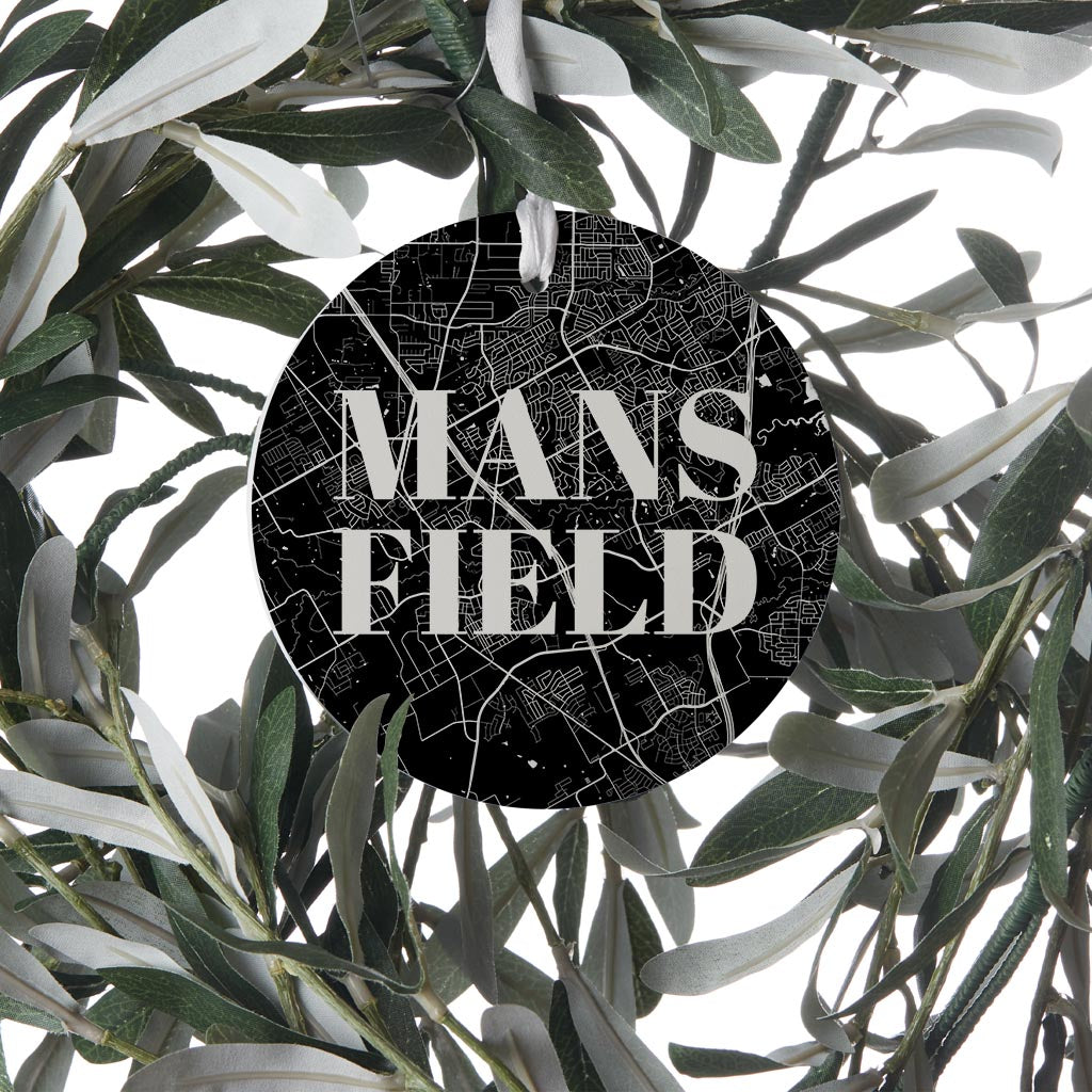 Minimalistic B&W Texas Mansfield Map | Wood Ornament | Eaches | Min 6