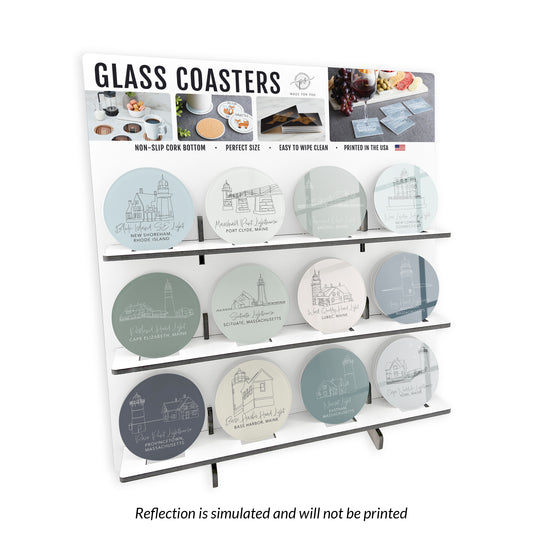 Lighthouse Line Drawing 2 Theme Circle Glass Coaster Loaded Display POP Min of 1