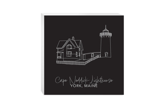 Black Cape Neddick Lighthouse | Wood Block | Eaches | Min 2