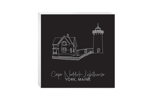 Black Cape Neddick Lighthouse | Wood Block | Eaches | Min 2