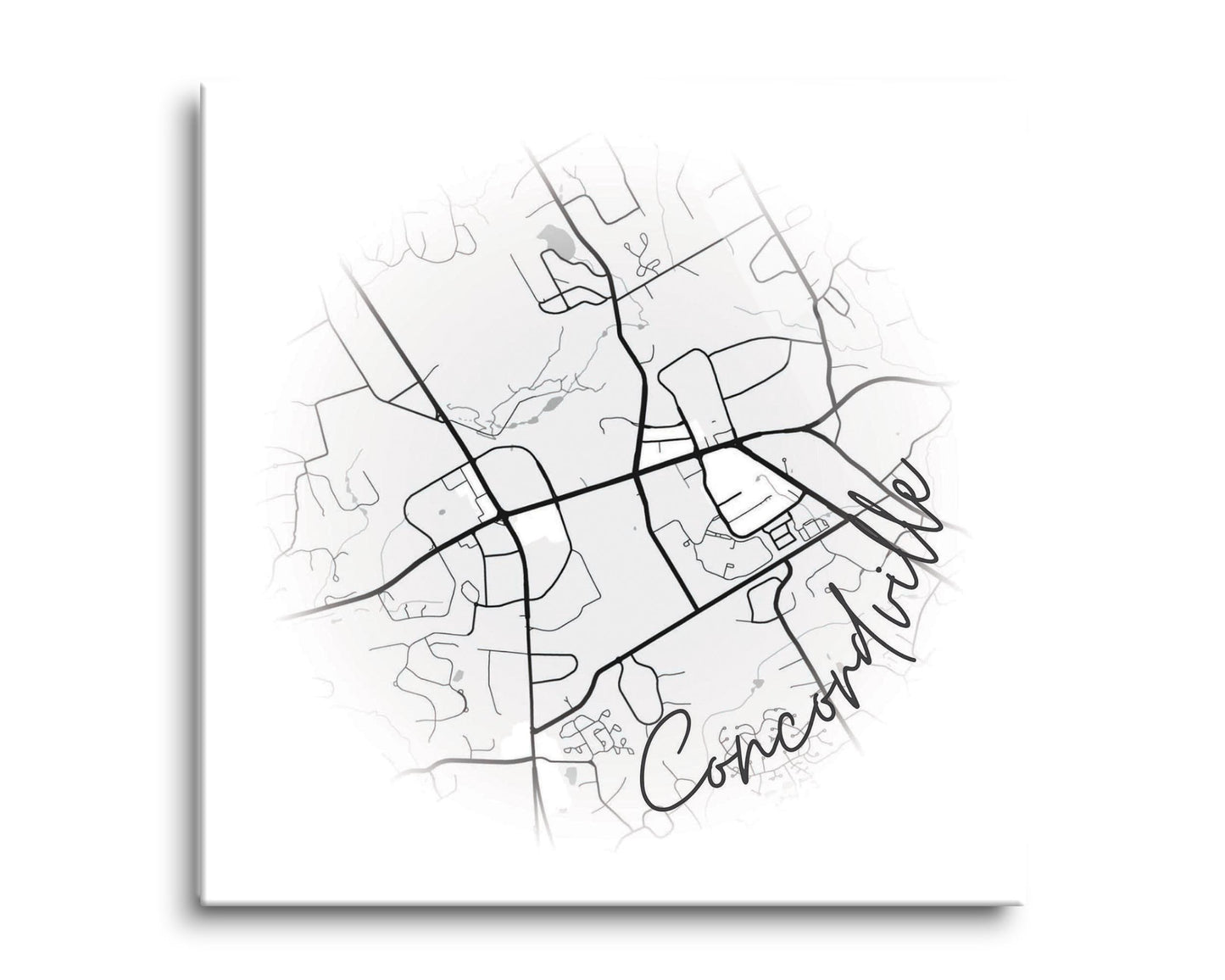 Minimalistic B&W Pennsylvania Concordville Circle Map | Hi-Def Glass Art | Eaches | Min 2
