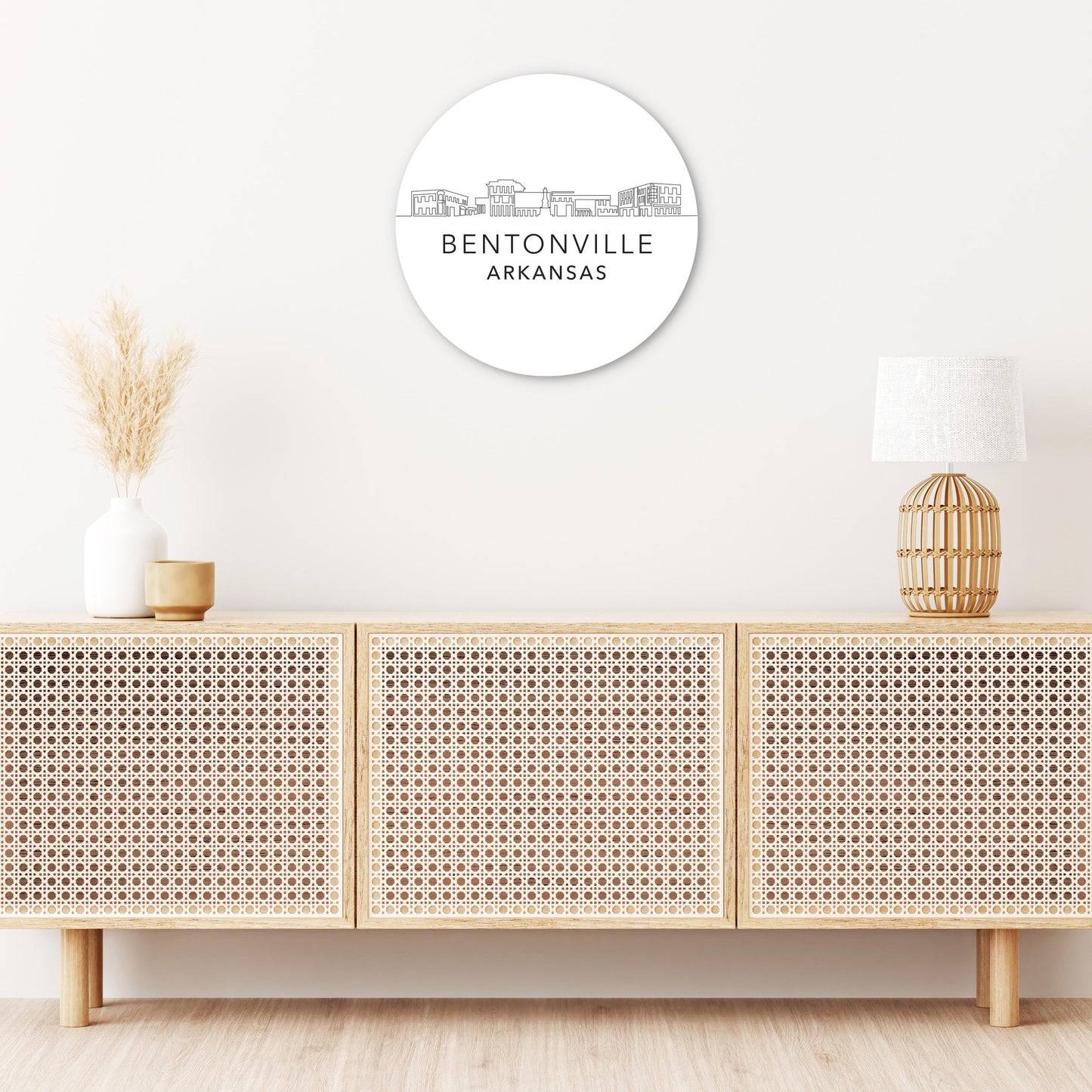 Minimalist B&W Arkansas Bentonville Skyline | Wood Sign | Eaches | Min 1
