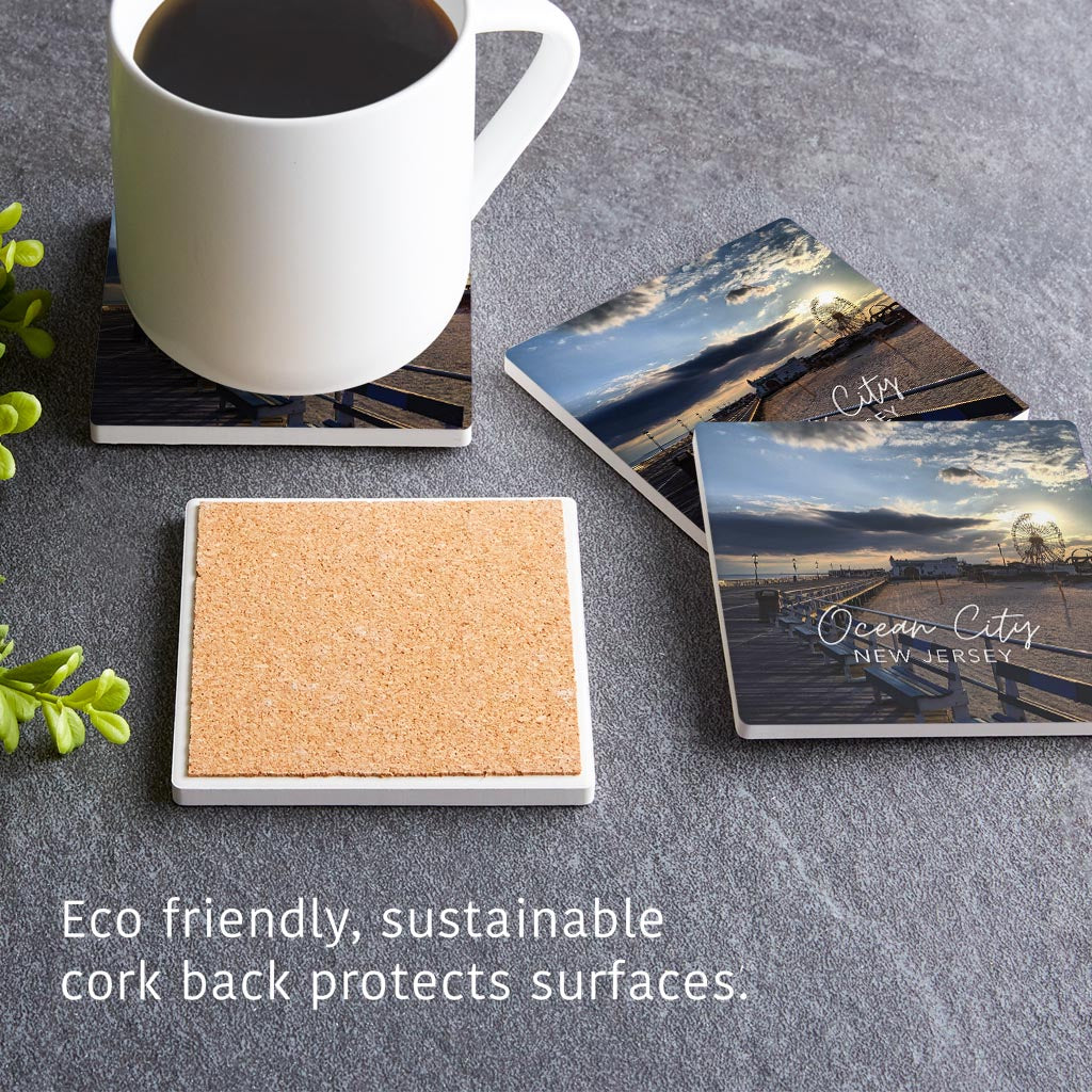 OCNJ Photo With Text | Absorbent Coasters | Set of 4 | Min 2