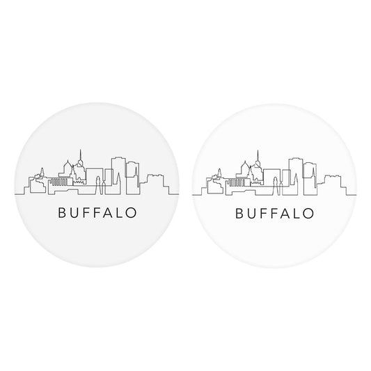 Minimalistic B&W New York Buffalo Skyline | Absorbent Car Coasters | Set of 2 | Min 4