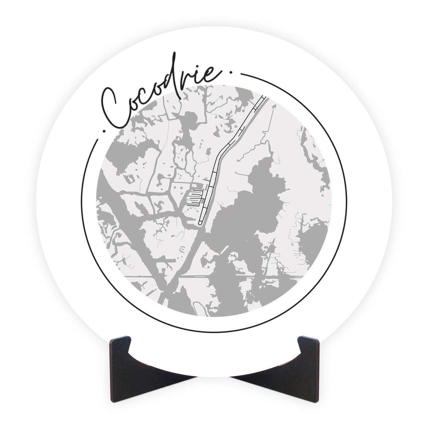 Minimalist B&W Louisiana Cocodrie Circle Map | Wood Sign | Eaches | Min 1