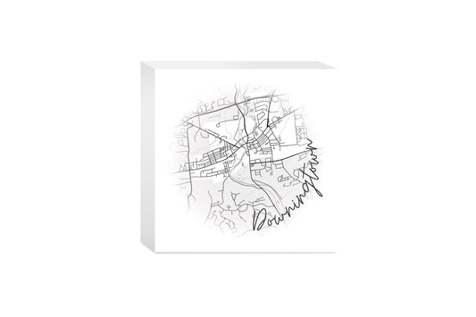 Minimalistic B&W Pennsylvania Downingtown Circle Map | Wood Block | Eaches | Min 4