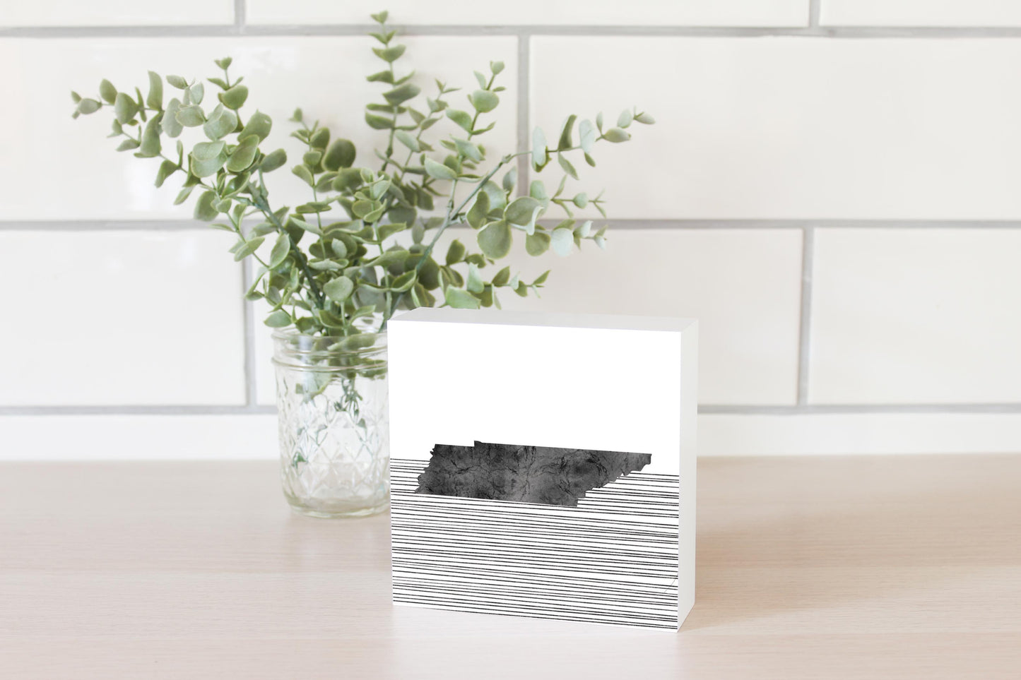 Minimalist B&W Tennessee State With Straight Lines | Wood Block | Eaches | Min 4
