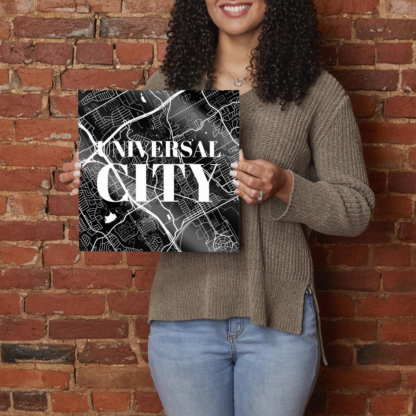 Minimalistic B&W Texas Universal City Map | Hi-Def Glass Art | Eaches | Min 1