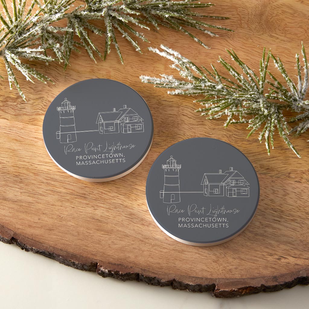 Race Point Lighthouse Muted Coastal| Absorbent Car Coasters | Set of 2 | Min 4