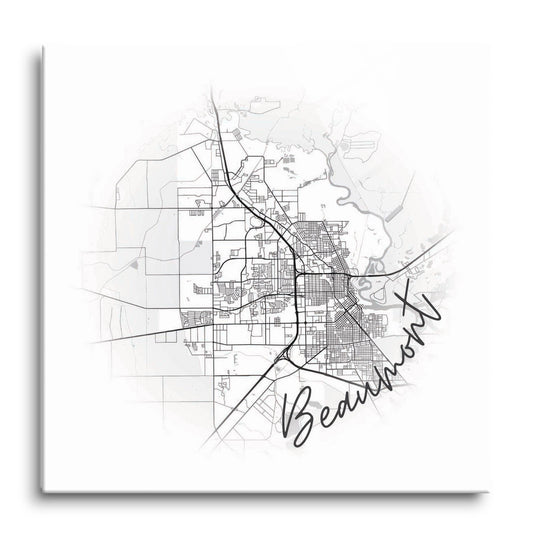 Minimalistic B&W Texas Beaumont Circle Map | Hi-Def Glass Art | Eaches | Min 1