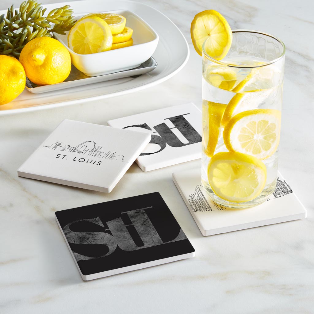 Minimalist B&W Missouri St Louis Line Drawings Stl | Absorbent Coasters | Set of 4 | Min 2