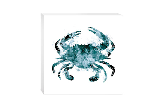 Blue White Water Color Blue Crab | Wood Block | Eaches | Min 2