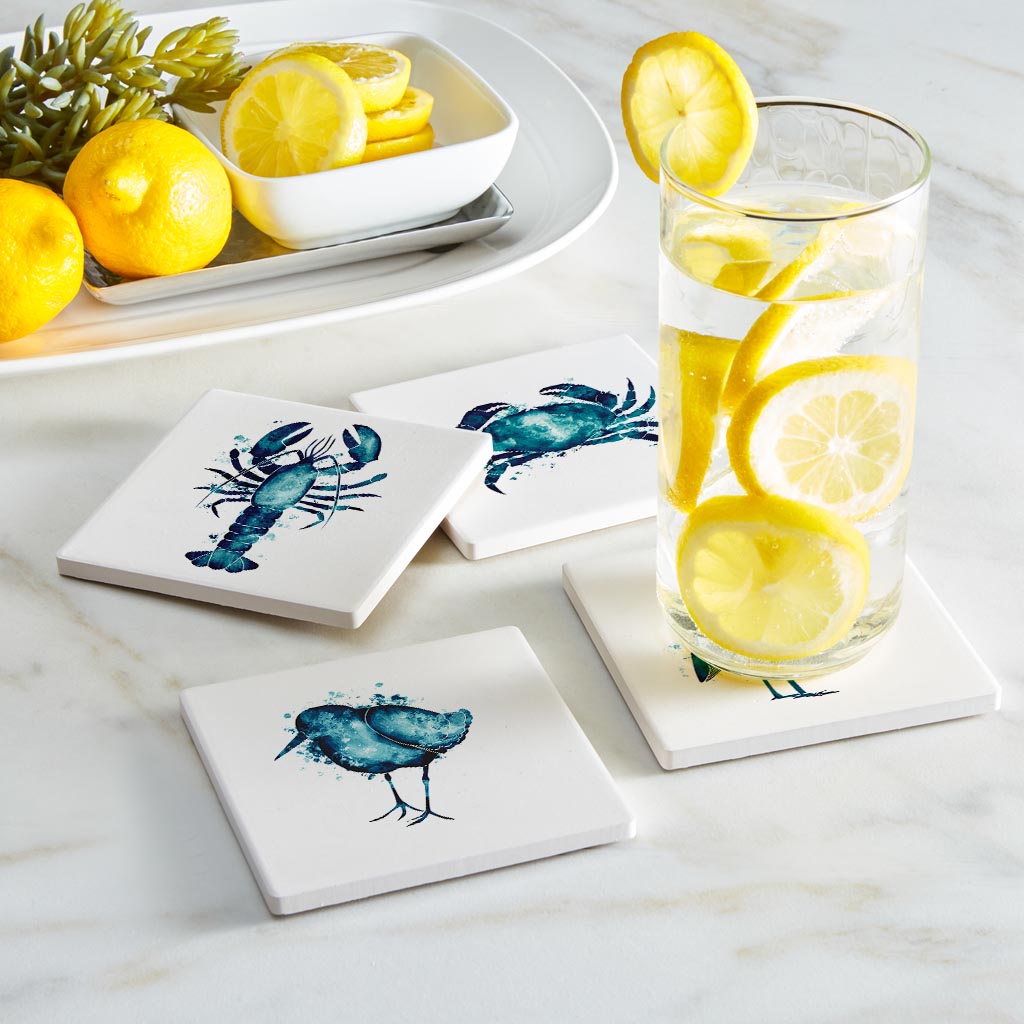 New England Water Color Animals | Absorbent Coasters | Set of 4 | Min 2