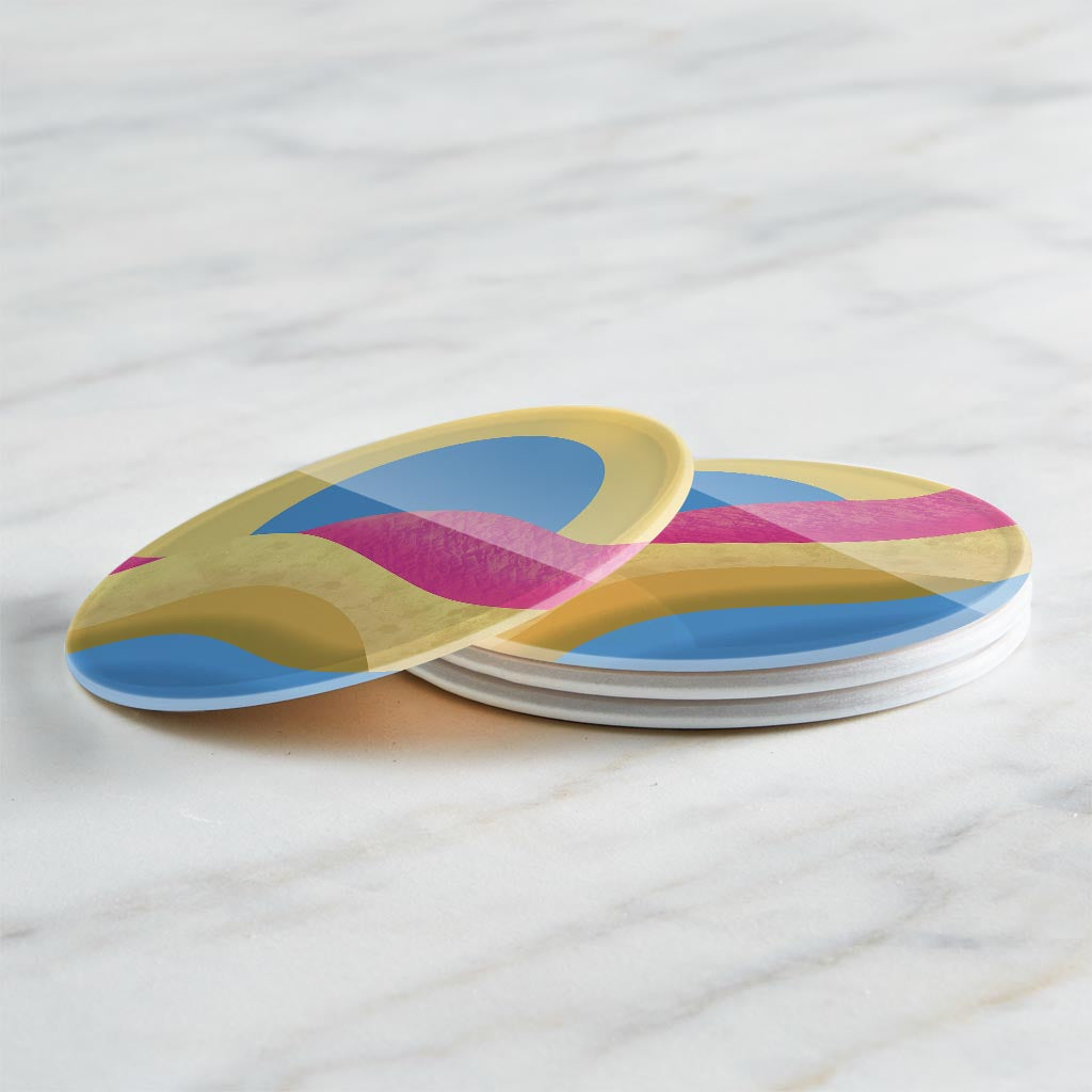 Pansexual Pride Moon Waves | Hi-Def Glass Coasters | Set of 4 | Min 2