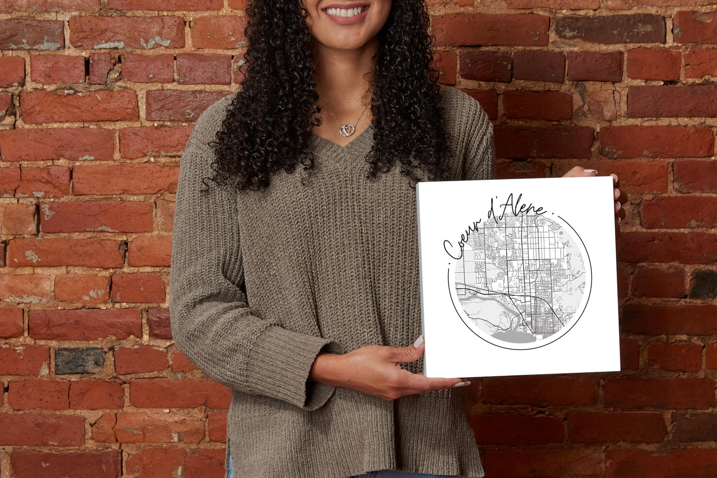 Minimalist B&W Idaho Coeur Dalene Circle Map | Wood Block | Eaches | Min 2