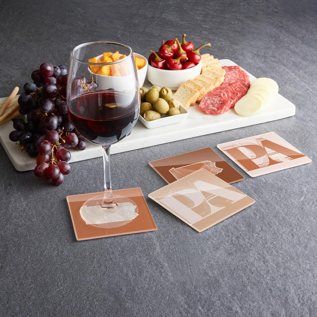 Modern Minimalist Pennsylvania Initials State| Hi-Def Glass Coasters | Set of 4 | Min 2