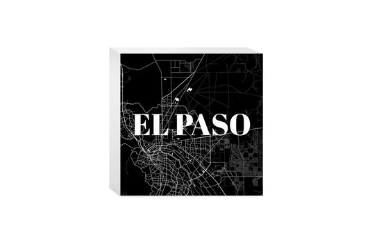 Minimalistic B&W Texas El Paso Map| Wood Block | Eaches | Min 4