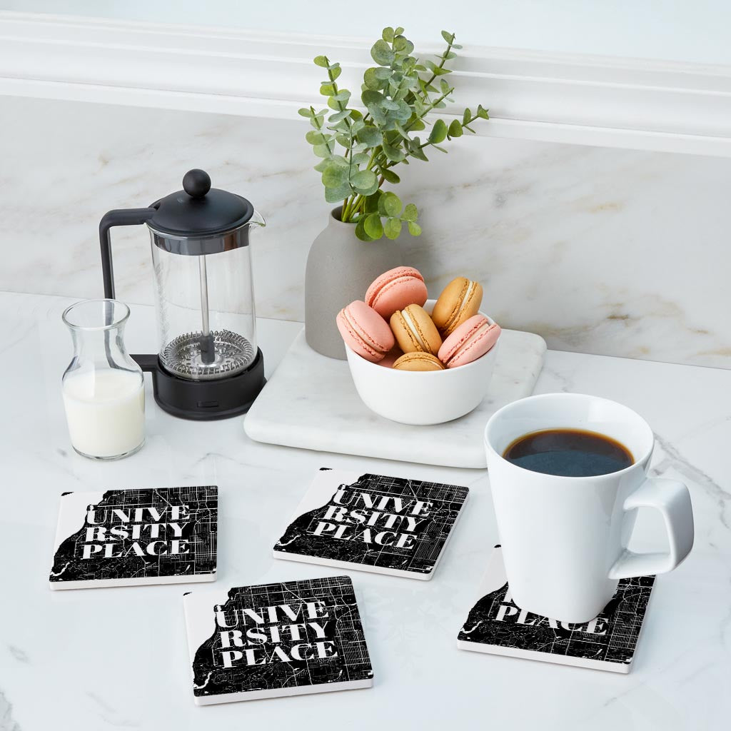 Minimalistic B&W Washington University Place Map | Absorbent Coasters | Set of 4 | Min 2