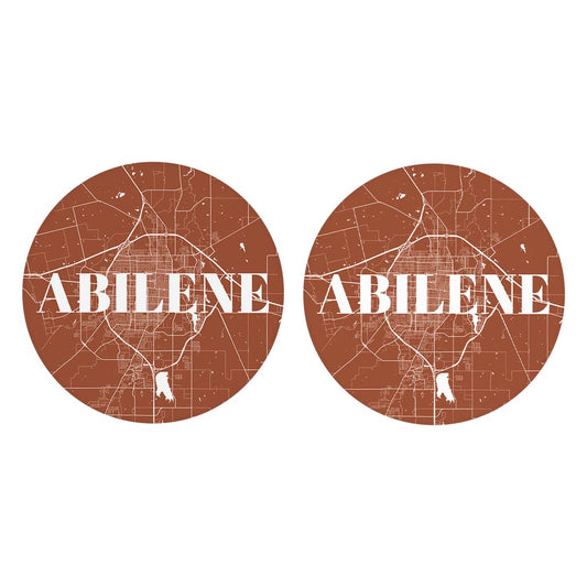 Modern Minimalist Texas Abilene Map | Absorbent Car Coasters | Set of 2 | Min 4