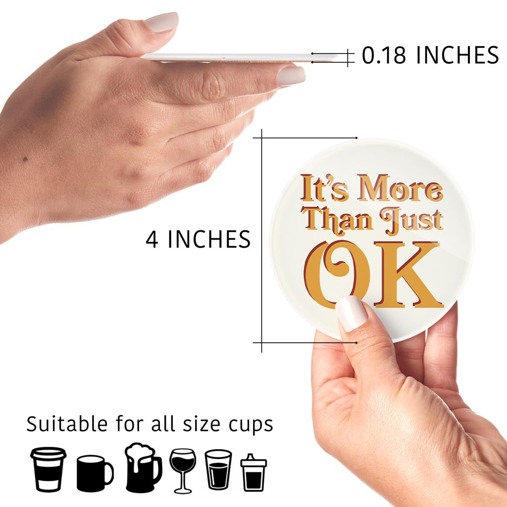 Modern Minimalist Oklahoma More Than Just Ok | Hi-Def Glass Coasters | Set of 4 | Min 2